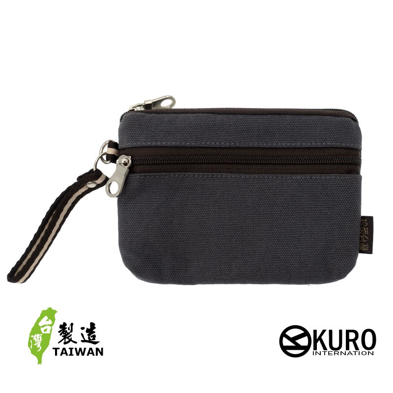KURO-SHOP台灣製造 深灰色帆布 雙層  零錢包 鑰匙包 名片包
