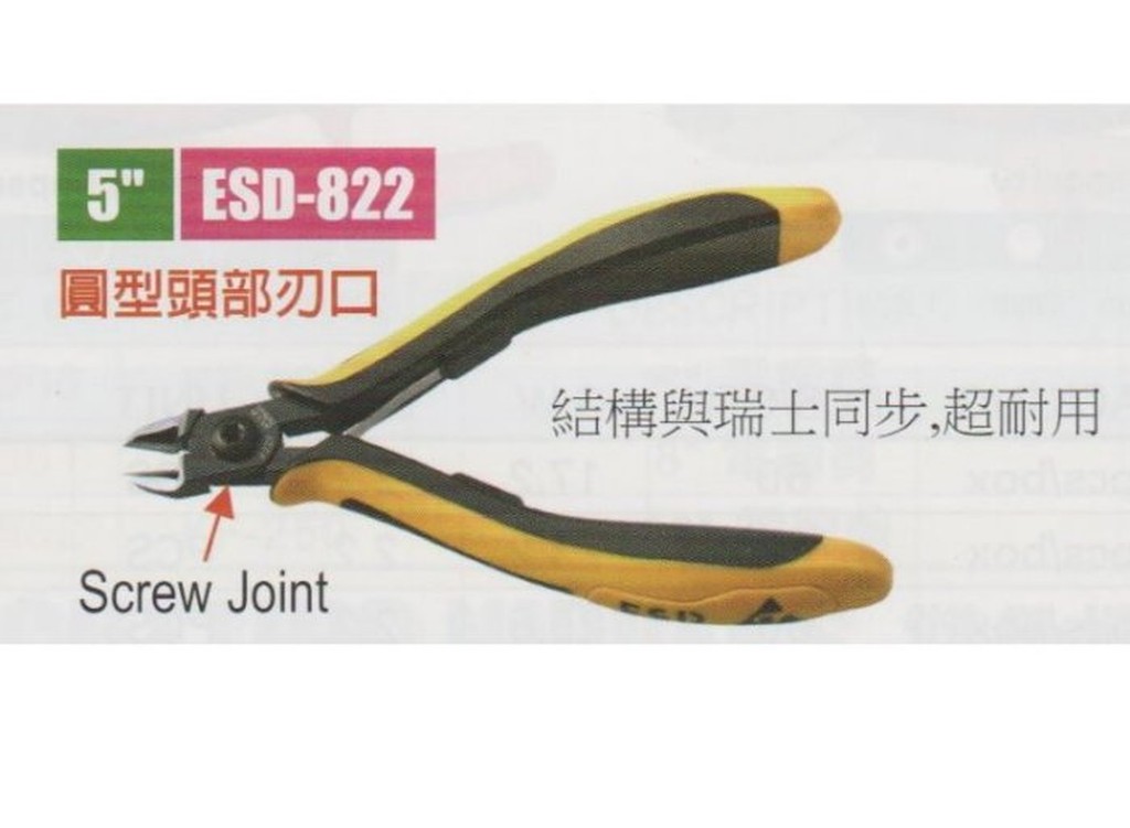 附發票 台灣製 WIGA ESD-822 圓型頭部刃口 5吋精密電子鉗 另有 尖嘴鉗 斜口鉗 老虎鉗 小鐵剪