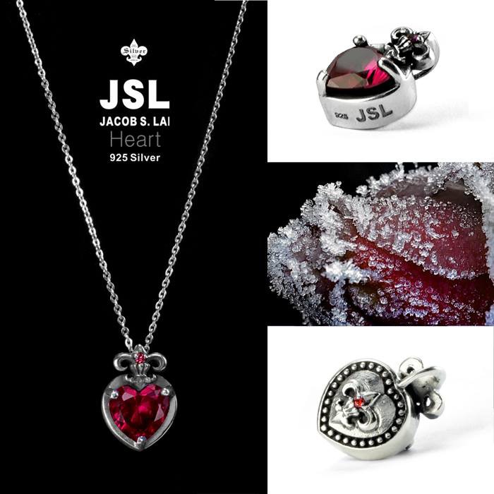 JSL Kinght Heart 騎士心 純銀紅寶石雙面墜 Logo心型墜子 紅寶石墜子 J1-14-09