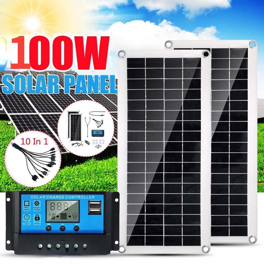100W太陽能電池板帶控制器 太陽能充電板多晶太陽能電池板戶外電瓶手機應急充電 太陽能充電係統太陽能發電
