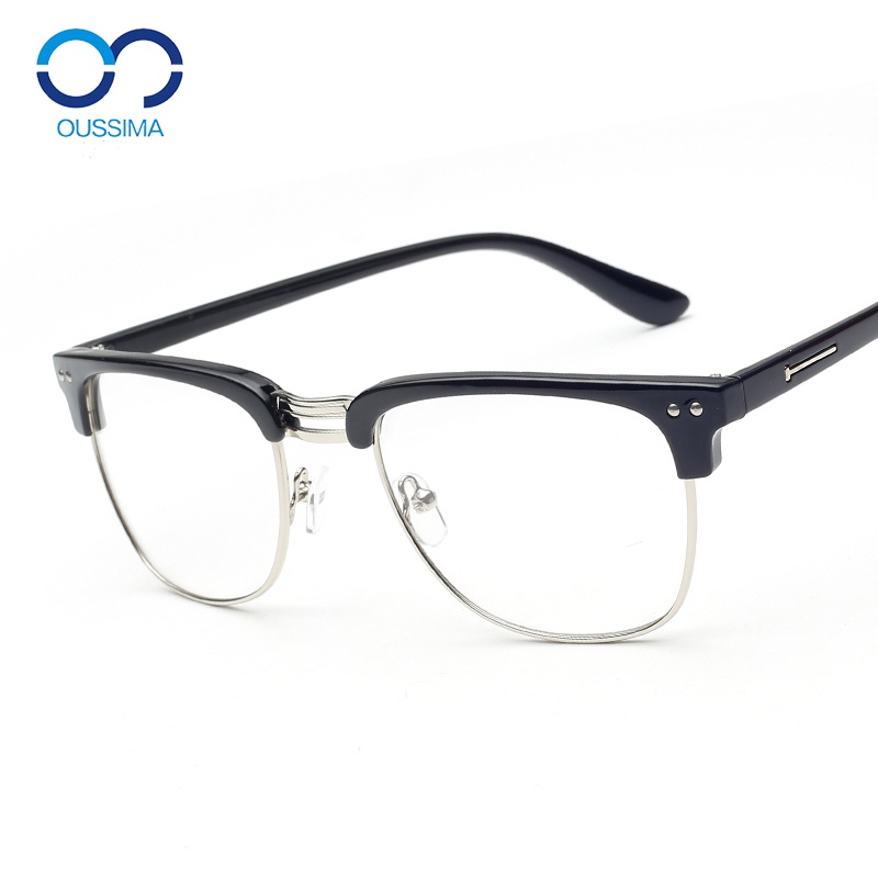 OUSSIMA歐斯邁復古潮人黑框眼鏡框 男女士斯文半金屬眼鏡架明星款鉚釘平光眼鏡