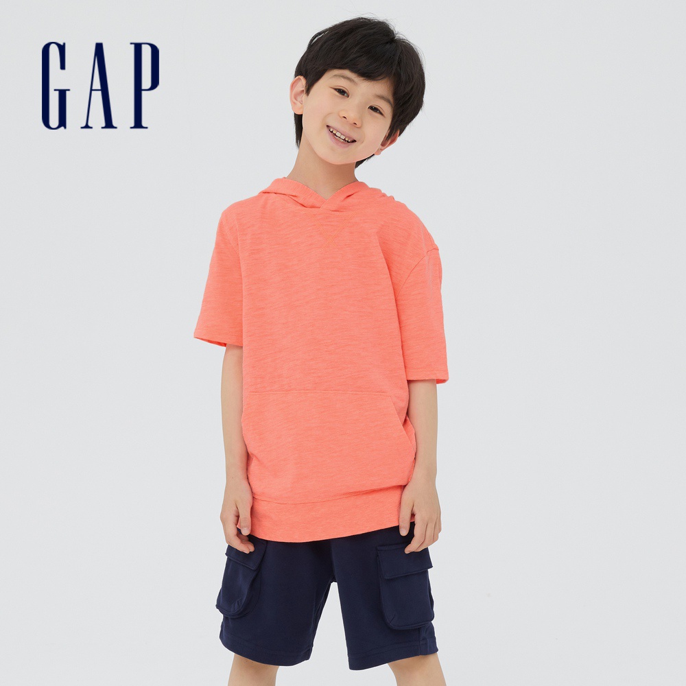 Gap 男童裝 活力運動連帽短袖T恤-橘色(720449)