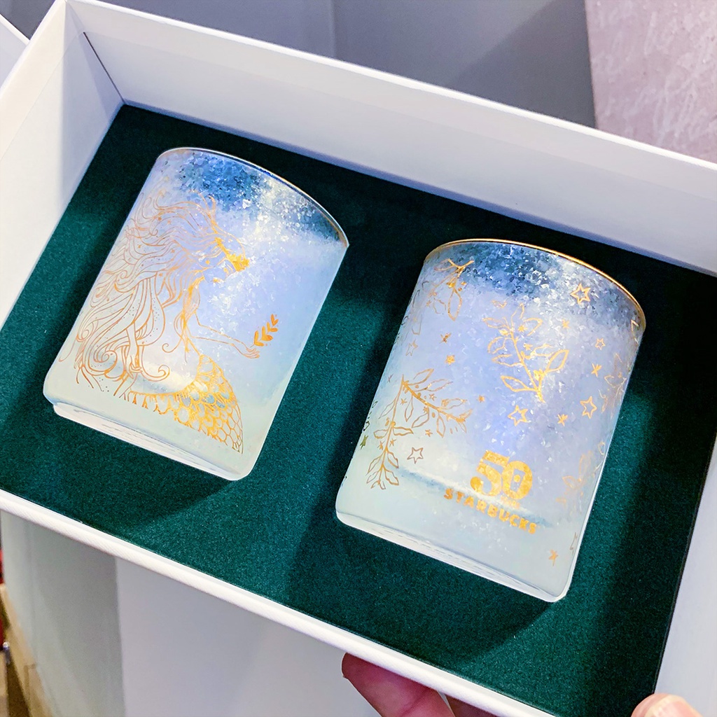 【Starbucks/星巴克】星巴克50週年限定典藏款日本石塚子玻璃對杯磨砂金邊精緻水杯禮物