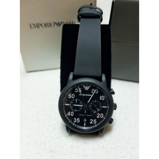 EMPORIO ARMANI 亞曼尼 AR11133 三眼計時真皮手錶/腕錶/計時錶(黑)