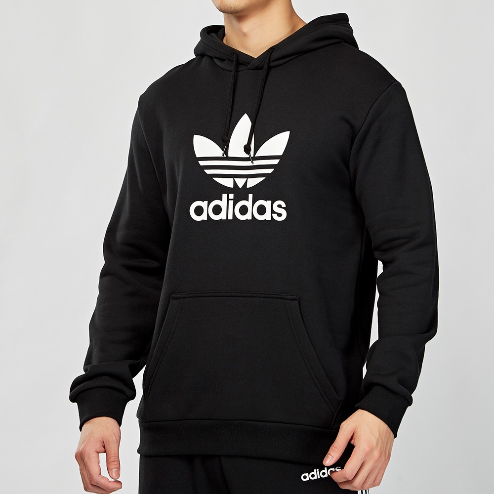 Adidas Originals 男款 黑白 經典 三葉草 連帽 長袖 上衣 DT7964