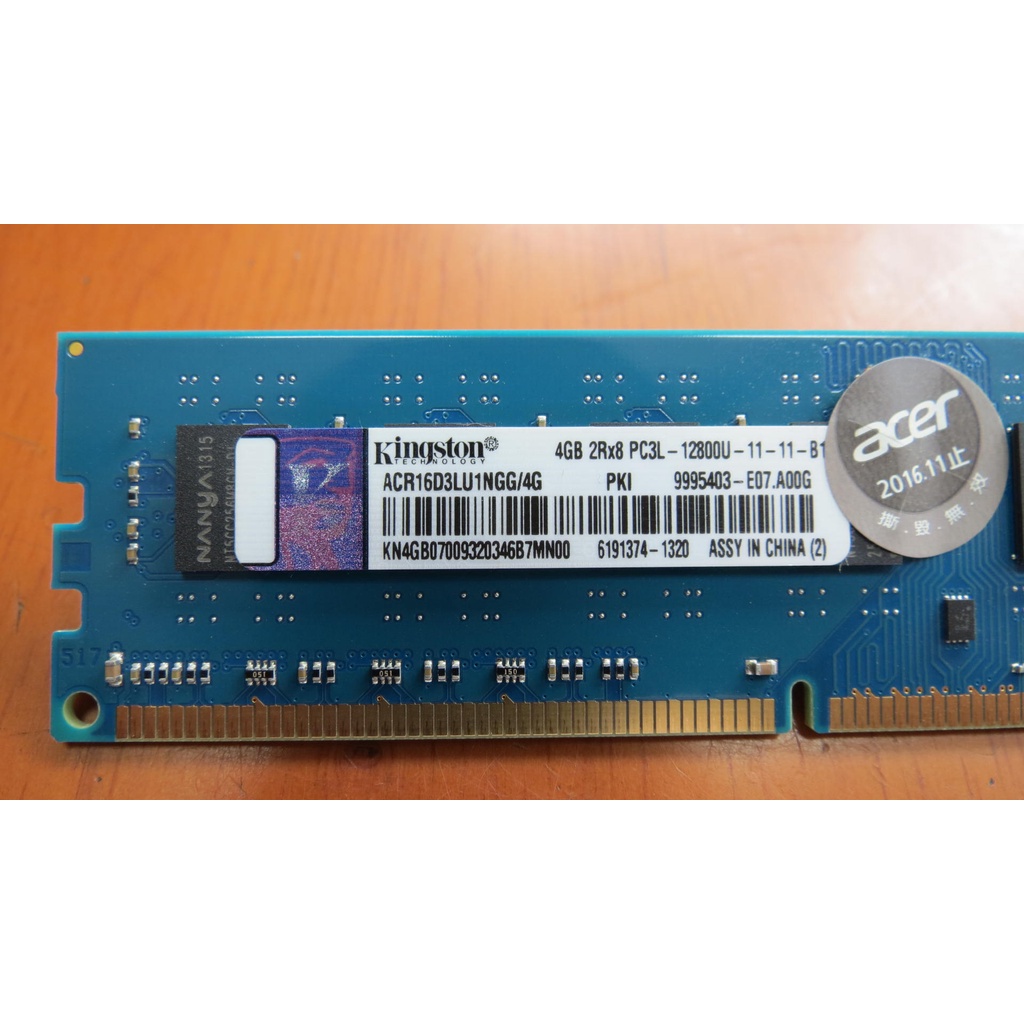 Kingston金士頓  ACR16D3LU1NGG/4G  DDR3L-1600桌上型低電壓(雙面)記憶體
