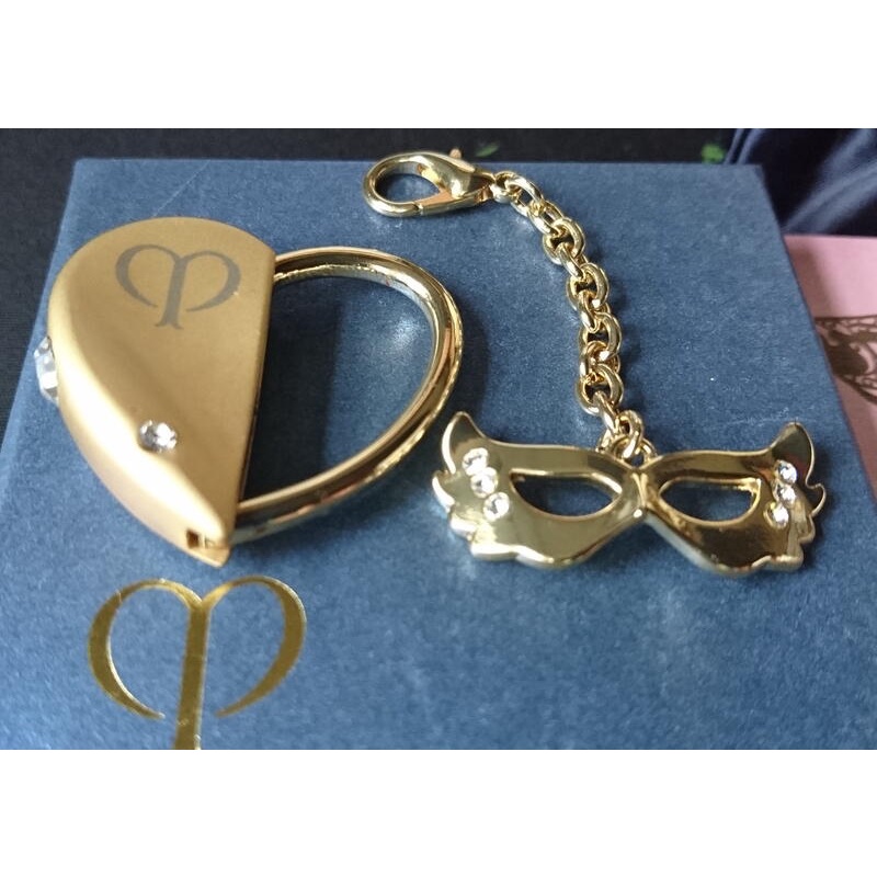 威尼斯之心 鑰匙圈 捷克水鑽 鍍金 面具吊飾 愛心鎖