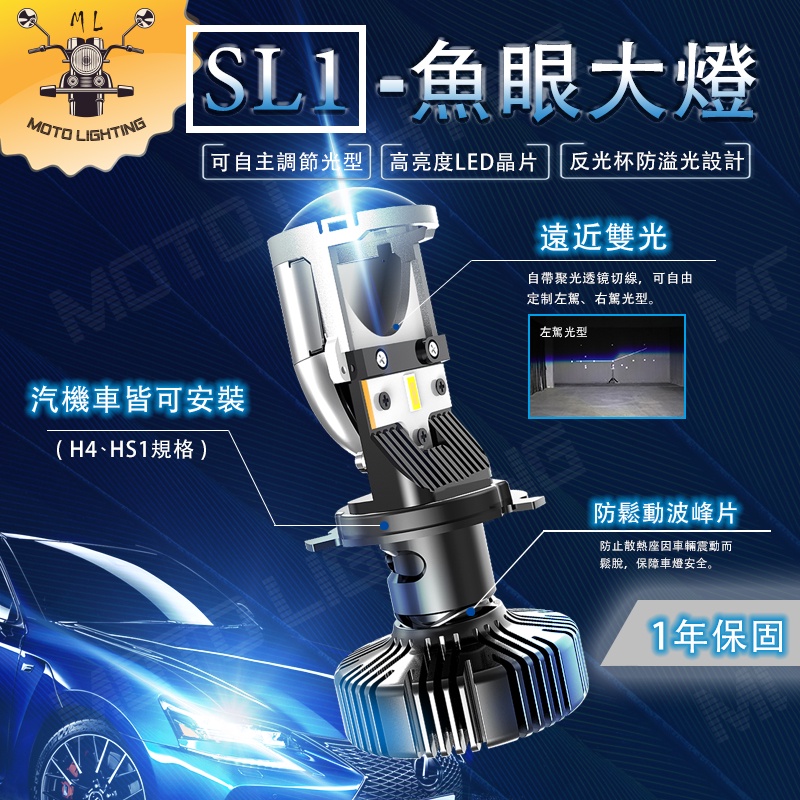 【ML摩特光學】SL-1直上型LED魚眼 H4 HS1 機車大燈 LED大燈 勁戰 雷霆(王)