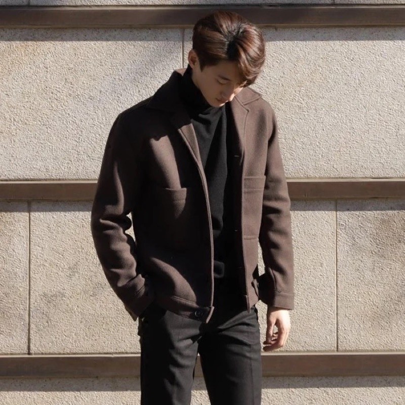 2020秋冬韓版新款毛呢大衣男雙面非羊绒大衣男短款外套個性 XL號