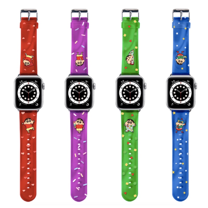 日本正版授權 韓國代購 蠟筆小新 卡通 動感超人 apple watch 通用 7 6 5代 se 防水矽膠 替換錶帶