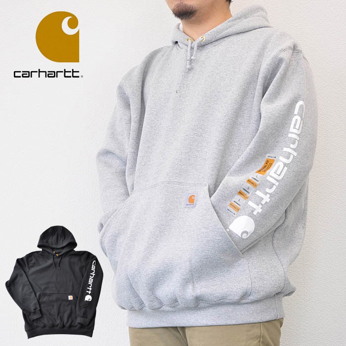 Carhartt 男生長袖連帽T/重磅保暖連帽衫/內裡刷毛/素面帽T/左袖印刷HOODED LOGO 重磅帽T-K288