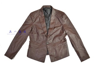 最後一件 韓版窄版修身剪裁 皮衣 單扣外套 西裝款 咖啡色騎士風 XL號《NP30》