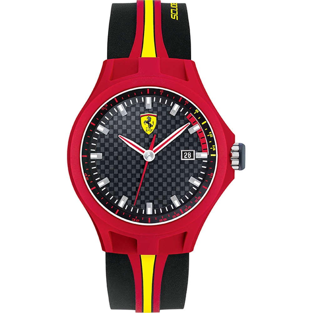 【Ferrari 法拉利】急速編織感輪紋質感賽車橡膠腕錶-紅黃款/FA0830072/台灣總代理公司貨享兩年保固