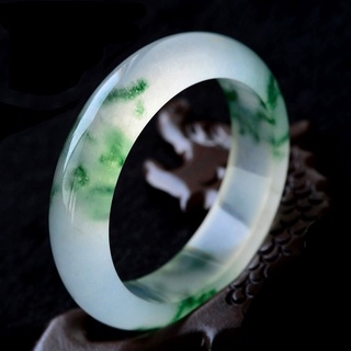 天然綠色冰種飄花手鐲 白綠玉鐲 女款精品玉石手環