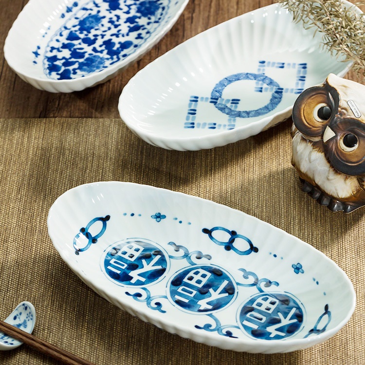 【HIYASU日安工坊】日本製 輕量美濃燒-菊型橢圓缽 魚盤