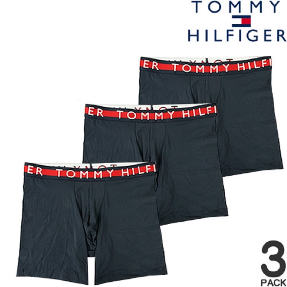 Tommy Hilfiger 平口四角內褲 男士長版貼身內褲 封閉式 3件組盒裝 深藍色 MICRO RIB BOXER