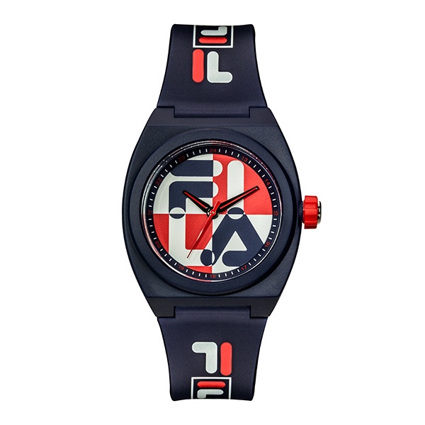 【FILA 斐樂】撞色拼接LOGO造型手錶-經典紅藍/38-180-101/台灣總代理公司貨享兩年保固