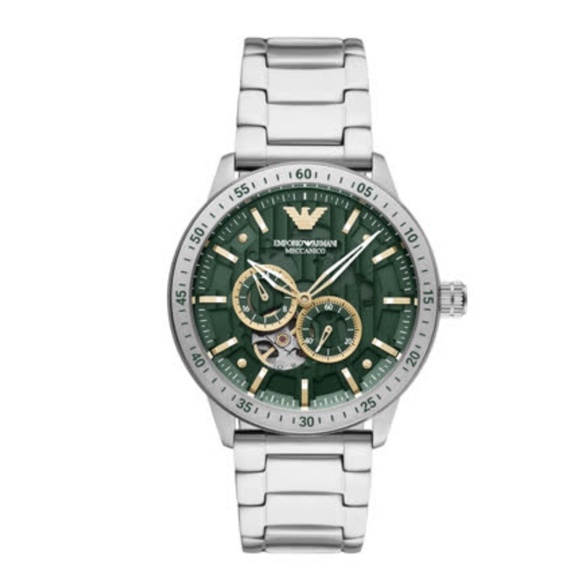 EMPORIO ARMANI亞曼尼 Meccanico系列機械腕錶-銀X綠-AR60053