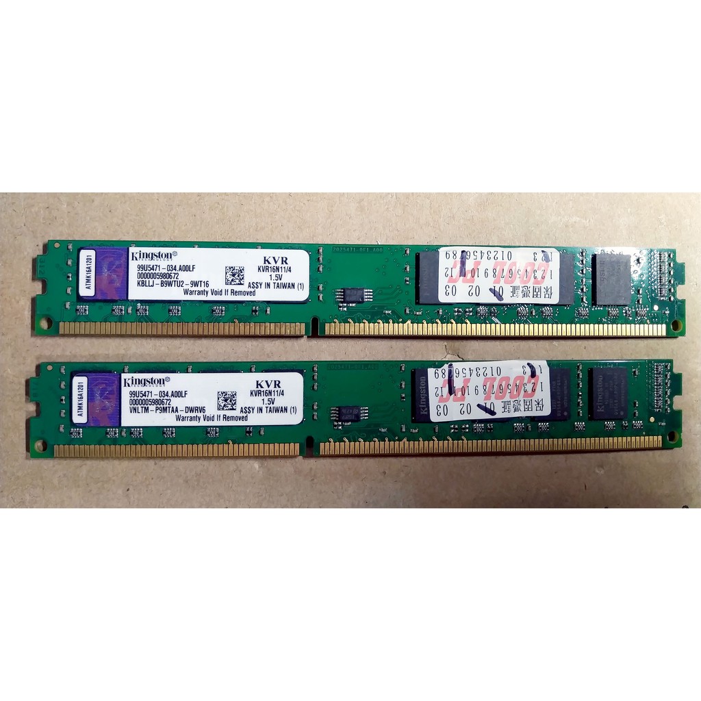 DDR3 1600 4G×2共8G 金士頓 Kingston 雙面 桌上型電腦記憶體 兩條一起賣不單售