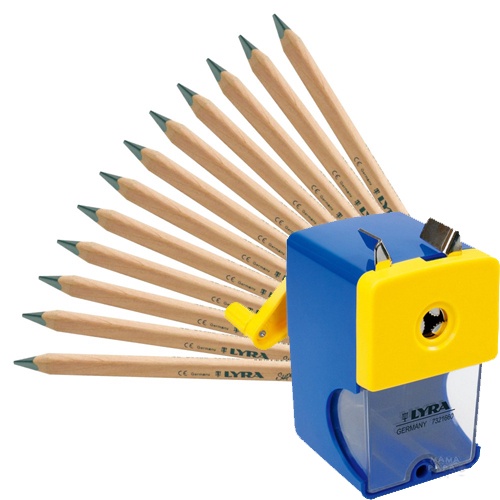 【德國LYRA】兒童三角原木鉛筆超值組(兒童三角原木鉛筆(17.5cm)12入+削鉛筆機) 加贈：筆筒