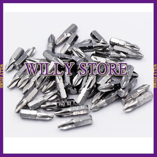 【WILLY STORE】臺灣 S2鍍鎳級 氣動起子頭 100支/500元 PH2*25mm 十字 單頭 氣動專用六角柄