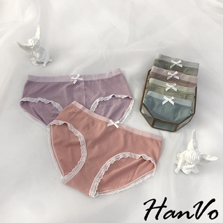 【HanVo】甜甜棉花糖色系中低腰內褲 甜美舒適親膚透氣日系三角褲 獨立包裝 流行少女內褲 內著 5593