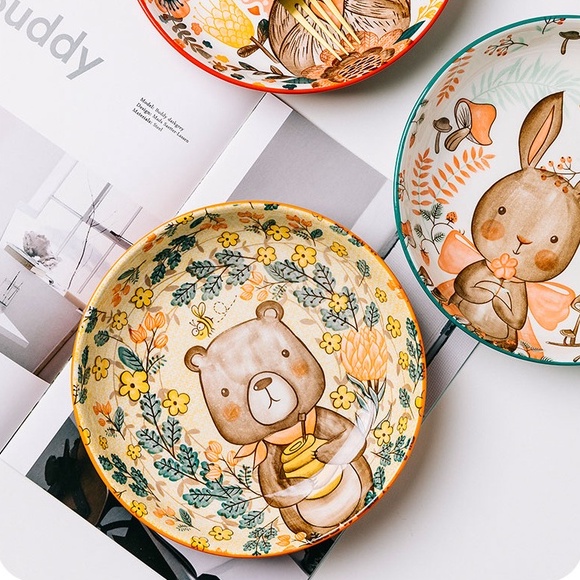 【Lily35Home】日式手繪動物餐盤 瓷盤 水果盤 甜點盤 點心盤 蛋糕盤 結婚禮物 盤子 圓盤 餐具 碗盤器