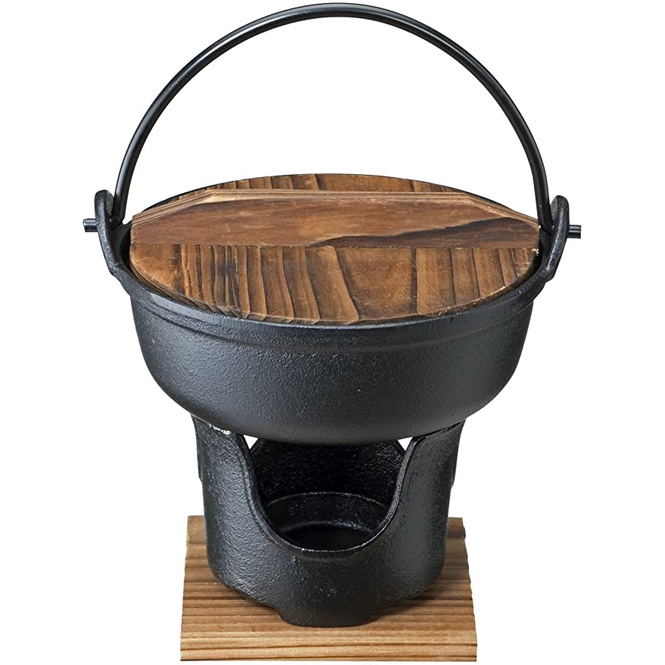 (現貨)Ishiagi  16cm鑄鐵鍋爐灶套裝(木蓋+木墊+鑄鐵鍋+鑄鐵爐灶)