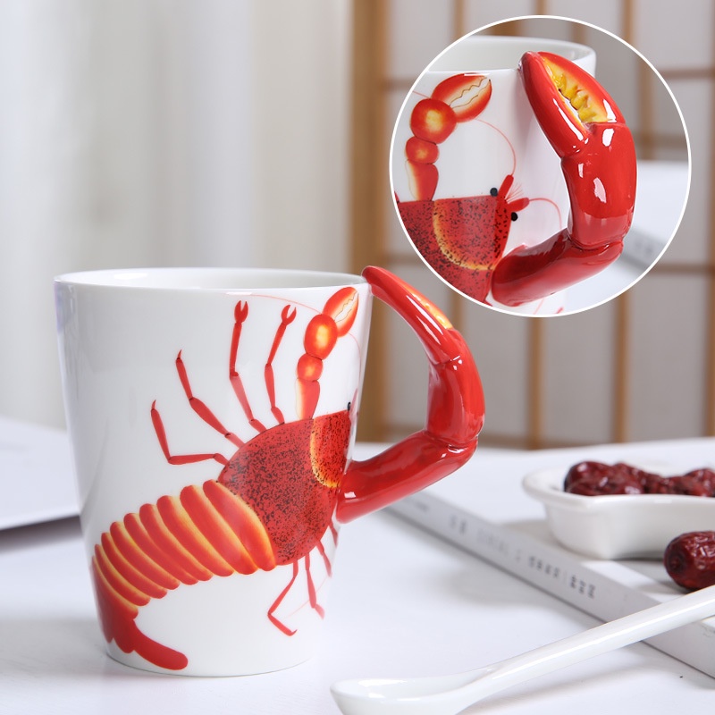 創意新款卡通陶瓷杯節日禮物咖啡杯時尚3d恐龍蟹紀念品馬克杯