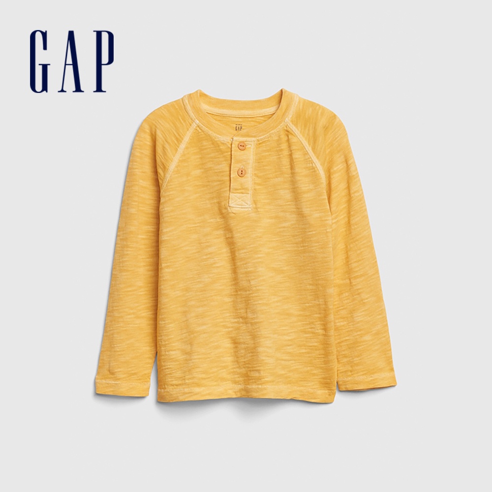 Gap 男幼童裝 活力亮色亨利領長袖T恤-黃色(617810)