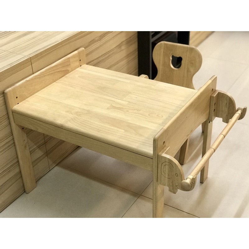 Mesasilla 幼兒實木家具「自主學習桌+嘟嘟熊實木椅+外掛式小象畫架」