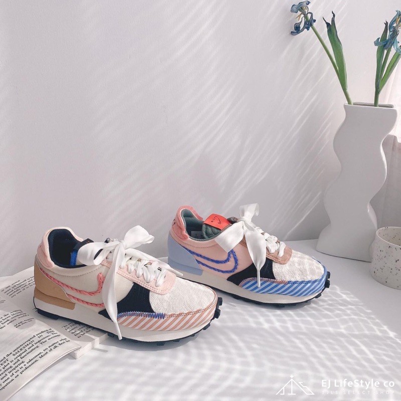 -EJ- NIKE DBREAK-TYPE N354 粉橘 藍色 條紋 蕾絲 縫線 拼接 緞帶鞋 DD8506-881