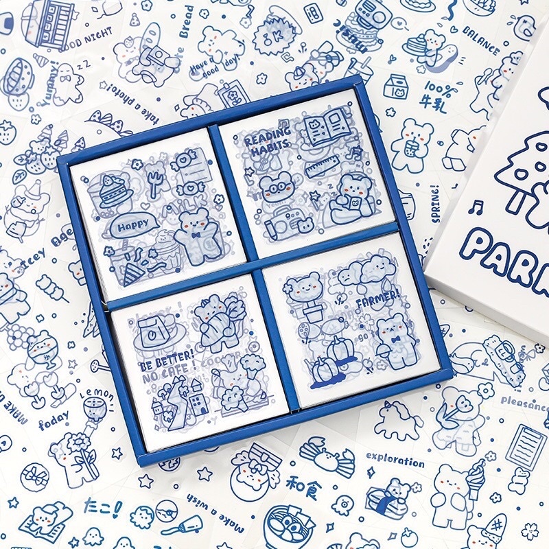 軟軟熊熊樂園系列PVC透明防水100張貼紙禮盒手帳杯子裝飾