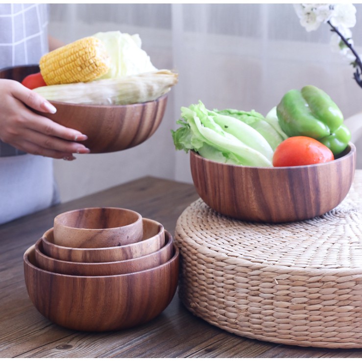 相思木整木碗家用和麵盆水果盤沙拉碗整木湯碗木製缽【CH321】
