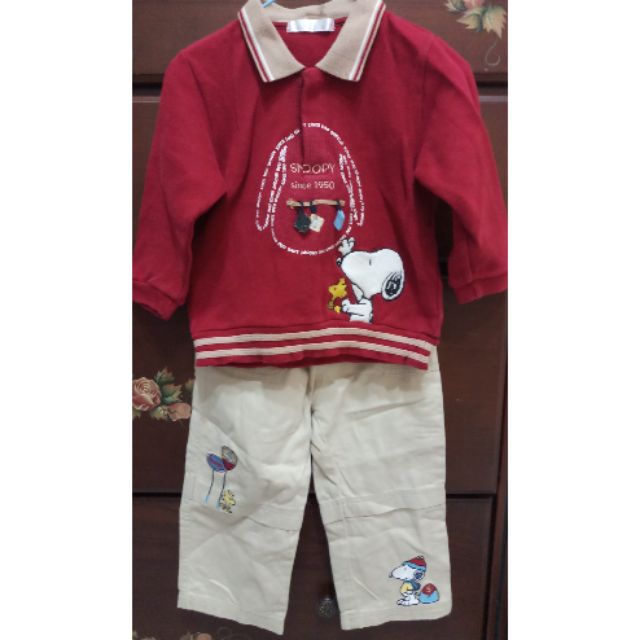 Snoopy 史努比 小男童   紅色上衣;米色長褲，均90碼，可搭 套裝