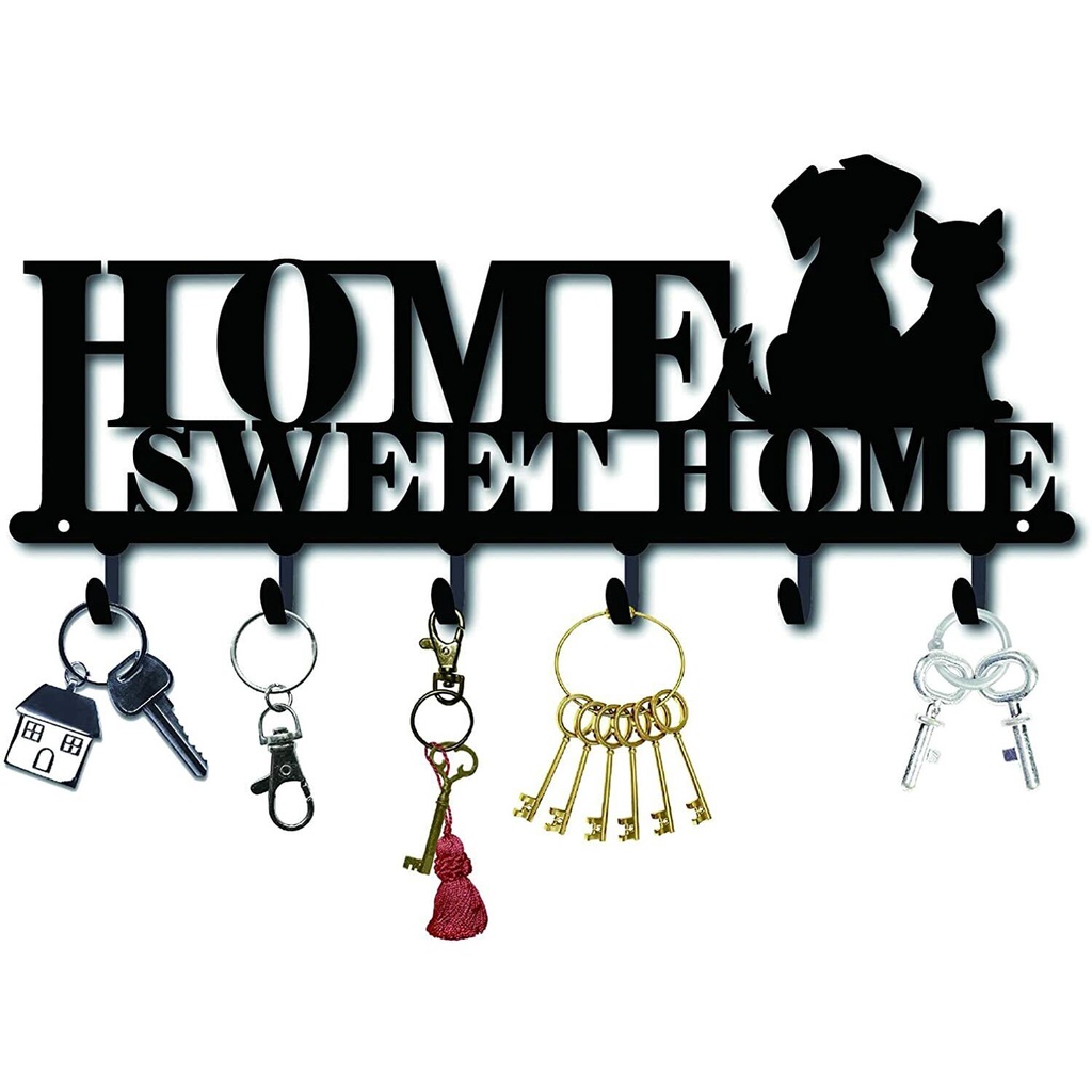 Sweet Home and Dogs 特色設計收納架,帶 6 個掛鉤,適用於牆壁、浴室壁掛式掛鉤獎牌和獎品衣架金屬吊墜