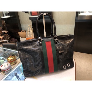 (新貨到)GUCCI-Fiat 500汽車聯名款-黑色PVC紅綠編織托特包-269380.213043