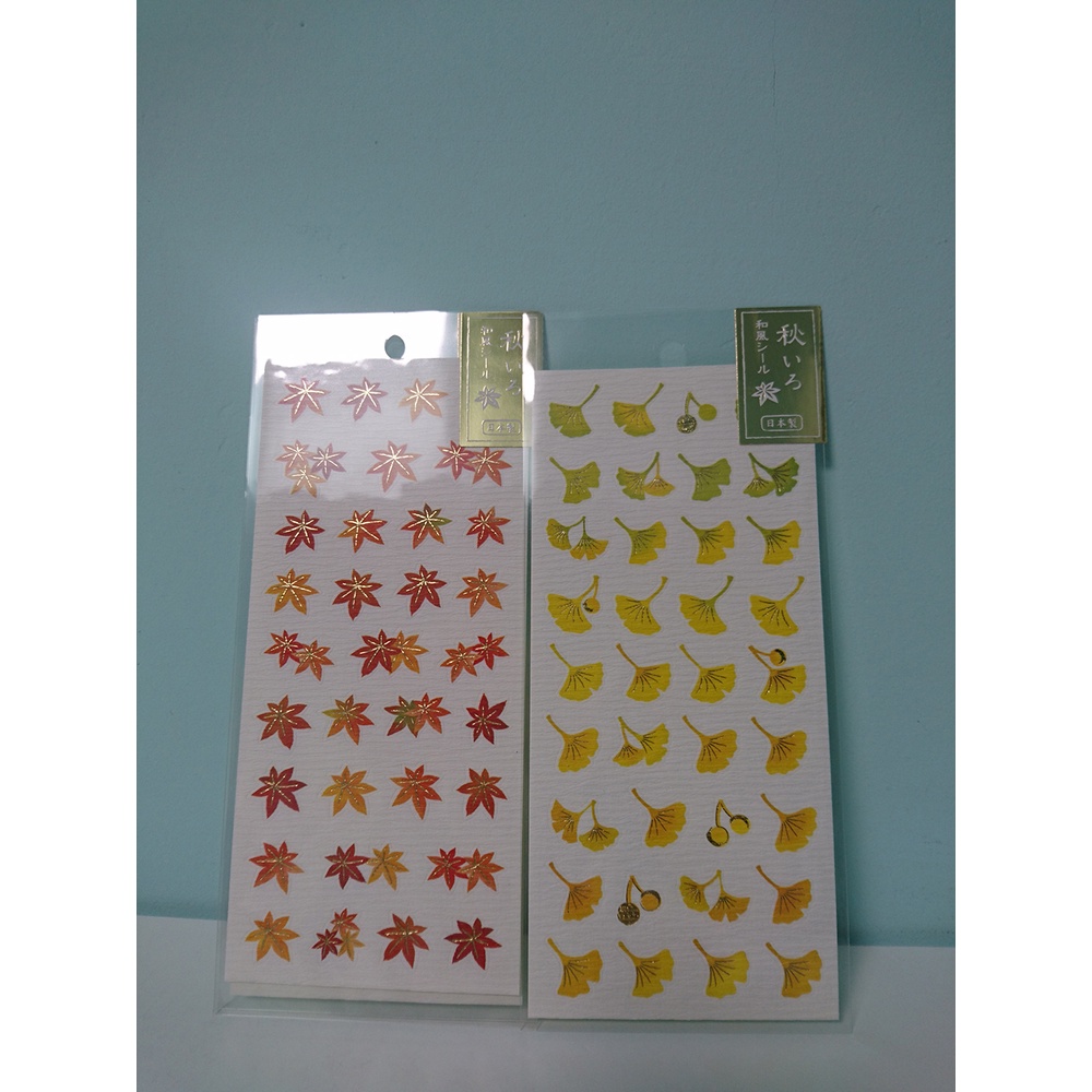 最後一張 日本 日版 日系 和風 和式 燙金 和紙 貼紙 樹葉 楓葉 銀杏葉 日記本 日帳本 裝飾 標記 秋天 秋季
