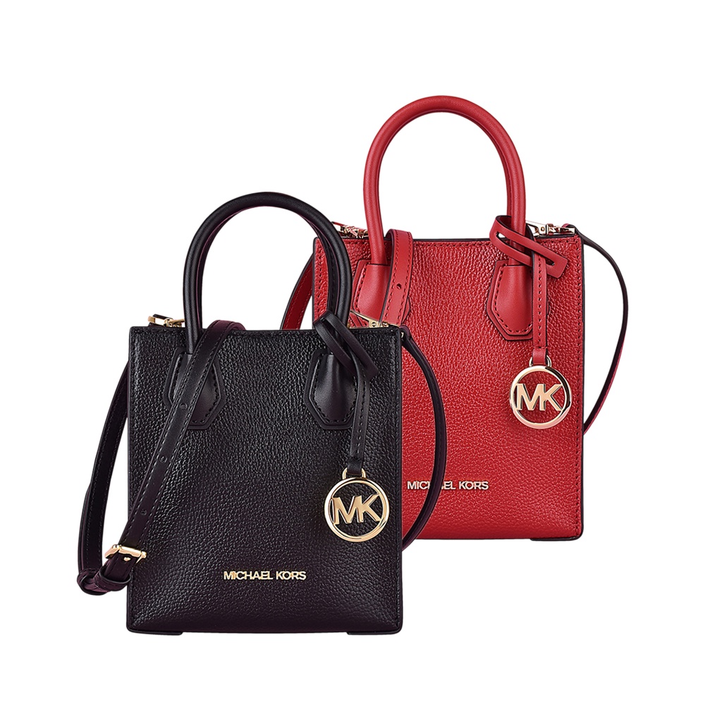 MK MICHAEL KORS  MERCER金字LOGO牛皮釦式手提斜背包(小/兩色)