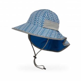 Sunday Afternoons 兒童 抗UV防潑透氣護頸帽 Kids Play Hat 藍色幾何折線 M~L