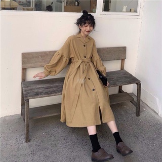 🔥臺灣現貨🔥長袖洋裝 風衣洋裝 韓版洋裝 女外套新款韓版風衣ins氣質女神範中長款過膝大擺裙子