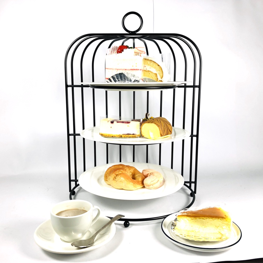 特色鳥籠造型下午茶盤架/蛋糕架/點心架/下午茶架/烤漆黑/可放12吋圓盤