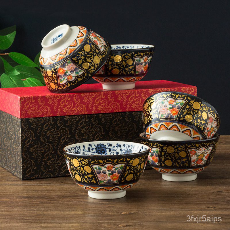 【日本進口陶瓷餐具】有田燒套碗套裝日本進口描金手繪飯碗家用陶瓷碗日式高腳碗米飯碗