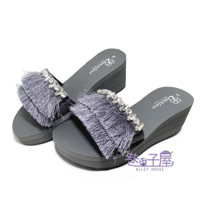 Limitless利米堤司 女款亮鑽流蘇6cm輕量厚底拖鞋 [3110] 灰 MIT台灣製造【巷子屋】