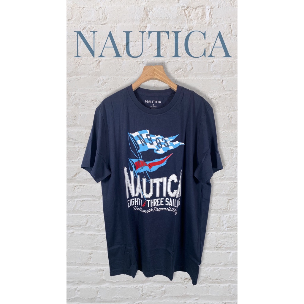 Nautica 美國帆船 男 短袖T恤 圓領短T 旗幟航海風 深藍 L、XL