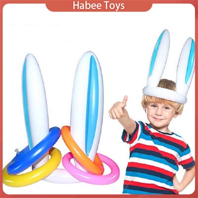 充氣玩具復活節派對遊戲復活節兔子兔子耳朵帽子拋環復活節兒童環遊戲玩具兒童生日