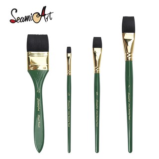 Seamiart 1 件藝術家扁平尼龍頭髮短綠色手柄畫筆水彩水粉丙烯油畫