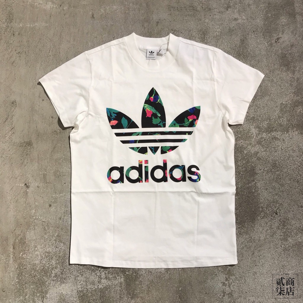 (貳柒商店) adidas Big Trefoil Tee 女款 白色 花卉 寬版 三葉草 短袖 FL0027