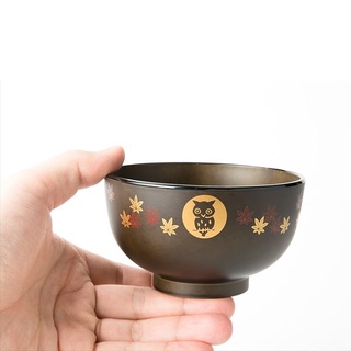 現貨 日本製造 會津漆器 貓頭鷹飯碗 深棕色｜小碗 餐具 碗 飯碗 湯碗 輕量碗 兒童碗 點心碗 耐熱 富士通販