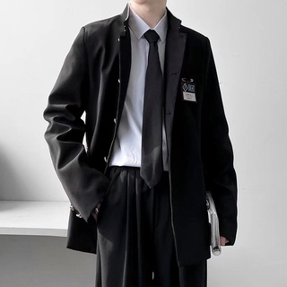 【S-3XL】日系DK制服立領西裝外套男士春秋季街頭潮流寬鬆黑色小西裝